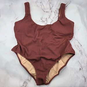 J Crew Swim Red One Piece Scoop Neck Back Scrunchie Bikini Full Coverage